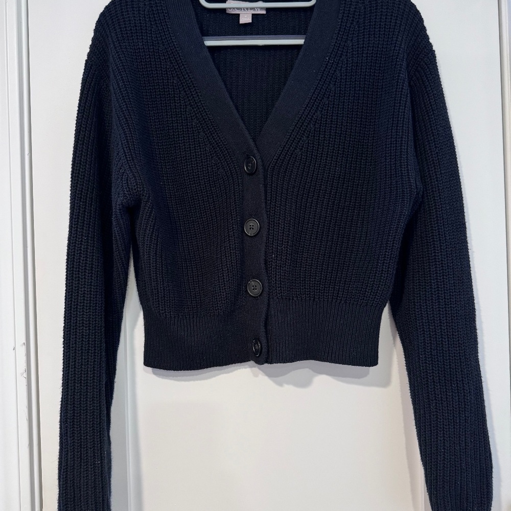 Cotton Blend Cropped V-Neck Cardigan Sweater